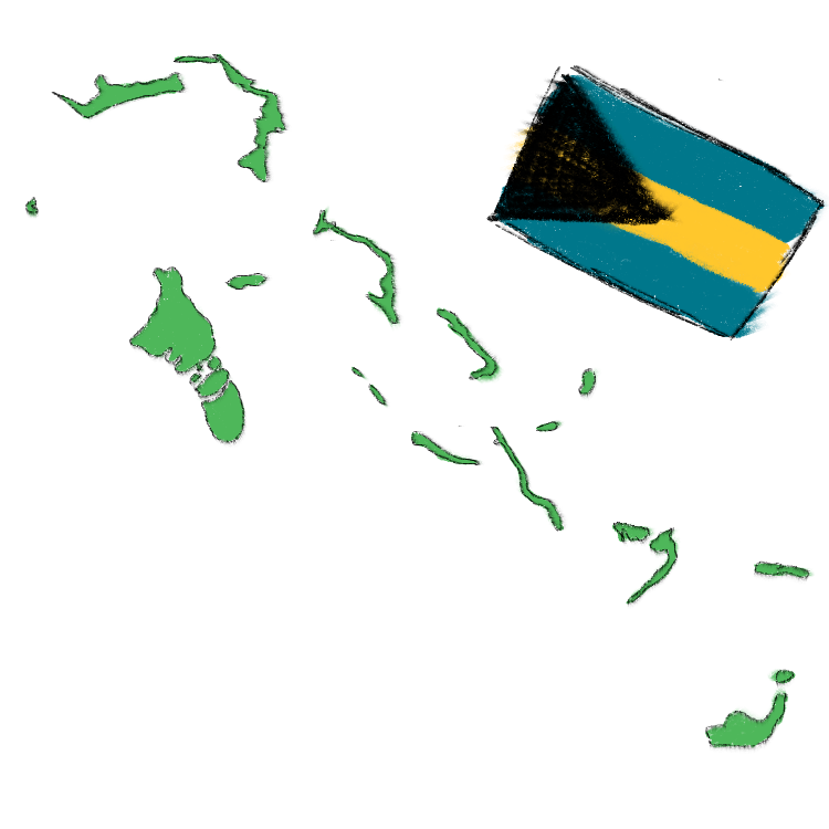 the shape of the Bahamas, with the flag of the Bahamas.